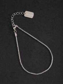 1pc Beach Style Women's Shiny Silver & Gold Stainless Steel Name Pendant Anklet - Silver - View 12