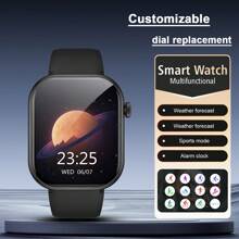 1 件男女通用硅胶运动智能手表，通话、计步、卡路里追踪、多种运动模式、闹钟、通话和消息提醒，1.53 英寸高清全屏触控，兼容 IOS 和 Android 智能手机 - 黑色 - 查看 3