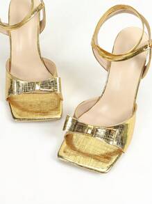 Women's Square Toe Stiletto High Heel Sandals, Comfortable Slip-On Daily Wear & Commute Elegant Simple Dress Shoes - Gold - View 6