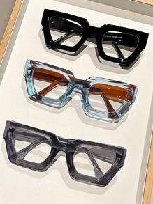 1pair Unisex Vintage Geometric Frame Clear Lens Computer Glasses, Casual Glasses Accessories For Women - Clear - View 11