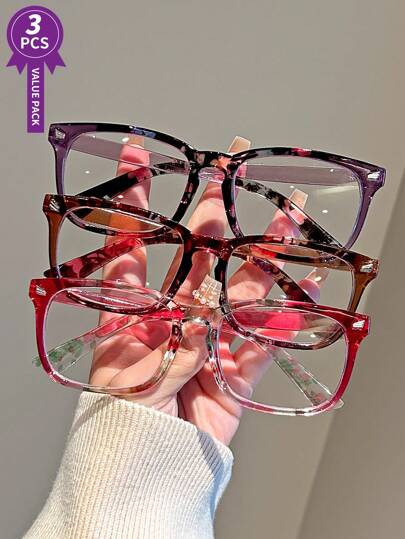 3pcs/Set Unisex Vintage Square Classic Print Glasses Combo For Computer, Office +1.0 To +4.0 Accessories For Women Glasses