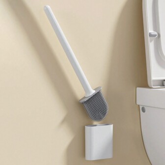 1 件硅胶马桶刷，紧凑型家用壁挂式清洁刷，长柄可拆卸马桶刷，带侧面通风孔，防漏，平头，软毛，快干，PP，TPR 浴室装饰秋季装饰