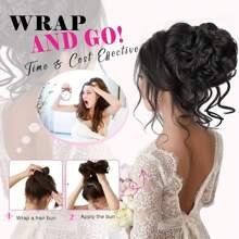 1 件黑棕色凌乱发髻发片卷发发髻发圈凌乱发髻接发卷发波浪马尾辫合成发髻带弹性发带适合女士和女孩日常派对婚礼轻松造型 - 黑棕色 - 查看 5