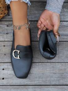 Pantuflas de mujer de punta cerrada, sandalias de plataforma con suela suave y diseño de anillo en D, de moda, de slip-on