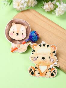 48个丛林动物主题棒棒糖托，纸质卡片，适用于生日、婴儿派对、婚礼、派对用品、节日装饰、情人节等场合。