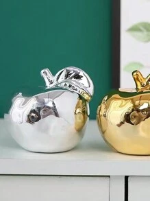 1入金鍍蘋果狀陶瓷裝飾品，現代簡約歐式北歐風格家居裝飾，創意節日禮物，豪華桌上裝飾 - 銀色 - 查看 3