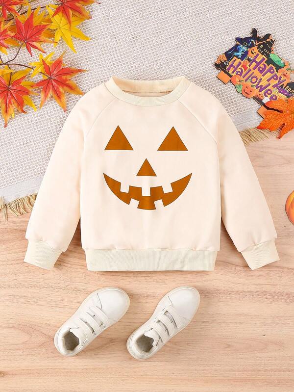 Young Boy Cartoon Print Round Neck Raglan Sleeve Long Sleeve Casual Sweatshirt, Autumn/Winter