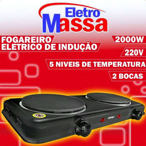 Fogareiro Fogão Elétrico Portátil 2 Bocas Startools Fogão Solteiro Disco Chapa Camping Multiuso 220V 2000W
