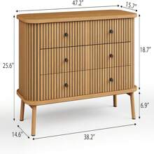 Cómoda de 6 cajones, cómoda bohemia de madera - Cómoda con 6 cajones para dormitorio, sala de estar, pasillo, entrada, ahorro de espacio, fácil montaje, natural - Marrón - Ver 2