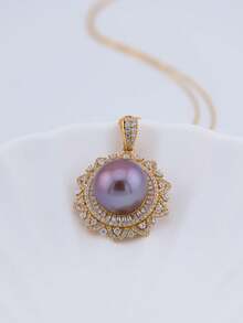 1pc Natural Pearl Pendant 14-15mm, Original Design - Purple - View 3