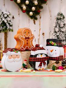 1件家居生活用品圣诞节卡通雪人铁盒姜饼人饼干盒圣诞老人糖果盒礼品盒硬币罐储物盒圣诞装饰用品 - 彩色 - 查看 6