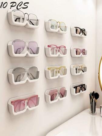 10pcs/3pcs/1pc Simple No-Drill Wall Mount Glasses Organizer, Storage Boxes, Holders, Suitable For Pink Bedroom, Living Room, Bathroom, Kitchen
