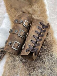 Handmade PU Leather European Medieval Retro Knight Wristband, COSPLAY Stage Costume Prop - A - View 1