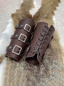 Handmade PU Leather European Medieval Retro Knight Wristband, COSPLAY Stage Costume Prop - A - View 3