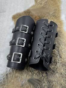 Handmade PU Leather European Medieval Retro Knight Wristband, COSPLAY Stage Costume Prop - A - View 2