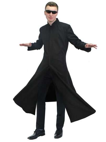 I LOVE FANCY DRESS Mens Black Duster Jacket Halloween Fancy Dress Costume Neo Ankle Length Coat Mandarin Collar Matrix Outfit
