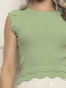 ONLYONE - JAPANESE MODAL SLEEVE CROPPED TOP WITH WAVE DETAIL HEM - SHEIN FIMINAS TOPS KNIT TOPS - Olive Green - View 2