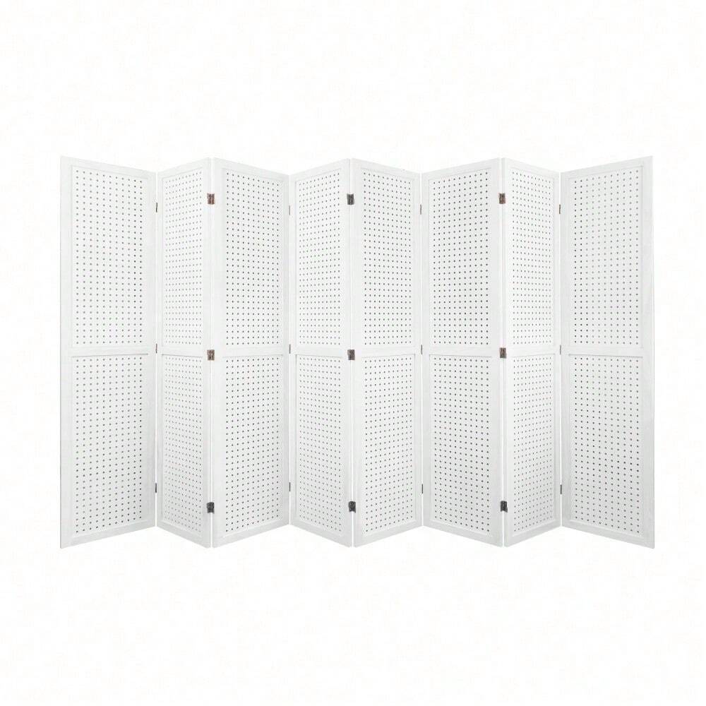 8 Panel Room Divider, 5.6Ft Pegboard Display Wooden Room Divider