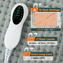 Hailicare 10-Level Temperature Control Electric Heating Pad/Blanket, 3-Timer Settings, Suitable For Office And Home Use, Essential Winter Warmer, Also A Great Winter Gift - EU C Type Plug(220-240V) - View 3