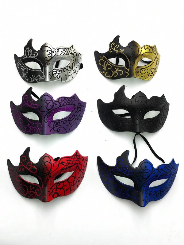 1pc Unisex Stylish Handcrafted Colorful Painted Floral Pattern Random Ox Horn Venetian Half Face Mask, Suitable For Halloween, Festivals, Parties, Performances, Dress-Up Accessories