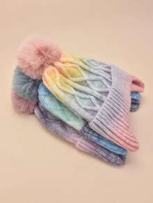 1 件儿童渐变色针织帽带护耳，弹性保暖冬季户外配饰，渐变色随机 - 漸層色 - 查看 2