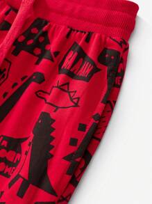 2 件“Little Bitty”男孩长袖运动衫和运动裤套装，带有卡通恐龙印花，适合秋冬季的时尚风格 - 彩色 - 查看 6