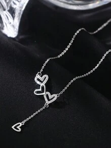 1 件精美 S925 纯银心形流苏项链，精致简约设计锁骨链，适合女性的派对/生日礼物