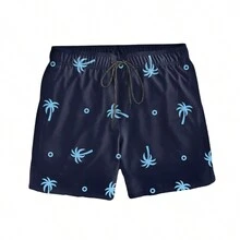 Men's Cotton T-Shirt And Tactel Shorts Set Coconut Trees - Màu xanh lam - Xem 3
