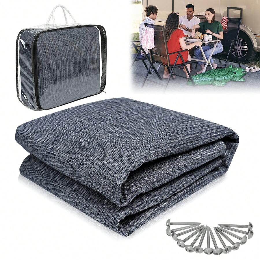 YUENFONG Awning Carpet, Outdoor Camping Mat, Carpet For Tent, Mobile Home Made Of HDPE, Waterproof Tent Tarpaulin With Eyelets (2.5x3m, 2.5x4m, 2.5x5m, 3x3m, 3x4m, 3x5m, 3x6m, 4x5m, 4x6m) - 灰藍色-3*3m - 查看 1