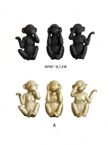 Set de 3 bucăți/Set de ornamente din rășină în formă de maimuță, nu ascultați, nu priviți, nu vorbiți, artizanat negru, potrivit pentru birou, raft cu cărți, dulap TV, birou, decorarea casei Cele mai bune cadouri - Negru - Vizualizare 4