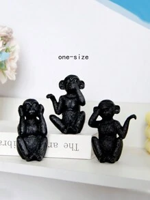 Set de 3 bucăți/Set de ornamente din rășină în formă de maimuță, nu ascultați, nu priviți, nu vorbiți, artizanat negru, potrivit pentru birou, raft cu cărți, dulap TV, birou, decorarea casei Cele mai bune cadouri - Negru - Vizualizare 6