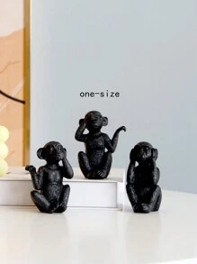 Set de 3 bucăți/Set de ornamente din rășină în formă de maimuță, nu ascultați, nu priviți, nu vorbiți, artizanat negru, potrivit pentru birou, raft cu cărți, dulap TV, birou, decorarea casei Cele mai bune cadouri - Negru - Vizualizare 8