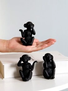 Set de 3 bucăți/Set de ornamente din rășină în formă de maimuță, nu ascultați, nu priviți, nu vorbiți, artizanat negru, potrivit pentru birou, raft cu cărți, dulap TV, birou, decorarea casei Cele mai bune cadouri - Negru - Vizualizare 2
