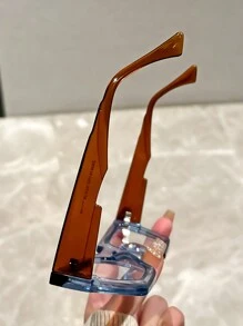 1pair Unisex Vintage Geometric Frame Clear Lens Computer Glasses, Casual Glasses Accessories For Women - Clear - View 5