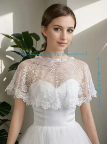 1pc Women's Lightweight Lace Trim Short Shawl Bolero Cape, Versatile Occasion Wear For Wedding, Party, Photography Fall Clothes For Women