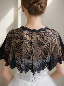 1pc Women's Lightweight Lace Trim Short Shawl Bolero Cape, Versatile Occasion Wear For Wedding, Party, Photography Fall Clothes For Women