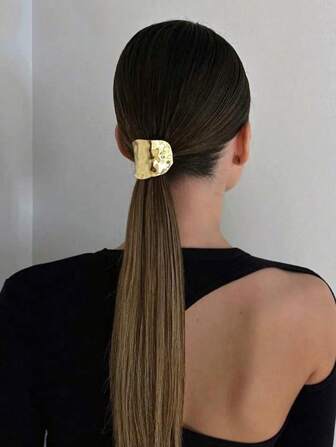 1pc Gold Metal Geo Decor Hair Tie Funny & Dark Style Women's Luxury Style Ponytail Holder Ponytail Hair Tie, Metal Hair Cuff, Modern Ponytail Cover, Gold Minimalist Hair Pin, Hair Accessories, Wedding Hair Tie, Gift For Her Ponytail Holders Hair Elastics Hair Rubber Bands Scrunchies Hair Rope Elastic Hair Tie