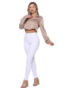 Women's Basic White Skinny Twill Pants High Waist Butt Lift Wesen Jeans - trắng - Xem 5