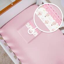 2-Piece Plain Sheet Set With Hem And Children's Prints For Crib, Percale 200 Thread Count, 100% Cotton - 藕粉色 - 查看 2