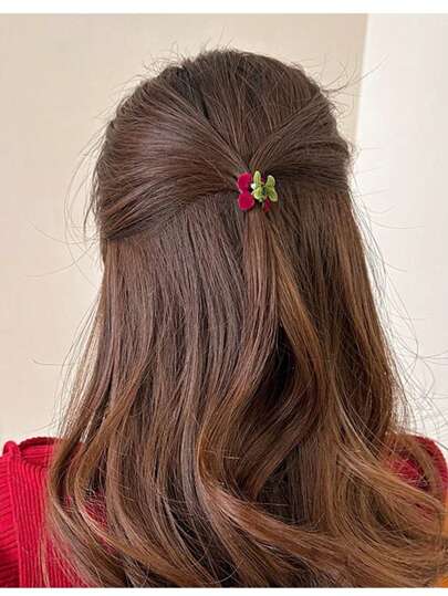 1pc Velvet Cherry Hair Claw Clip For Women, Front Bangs Or Side Half-Up Hairstyle Accessories, Elegant Hair Clip Valentine's Day Valentines Hair Clips Hair Jaw Clip Hair Clamps Hair Clutch Hair Catcher Clip, School Stuff, College Fall Winter Hair Accessories For Women For Vacation Outfits Woman Valentines Gift