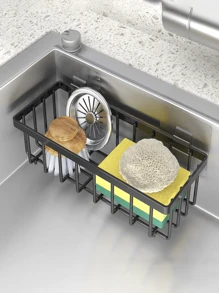 1pc ABS Plastic Kitchen Sink Stand Kitchen Sink Counter Quick Drain Sponge Stand Kitchen Sink Storage Box Automatic Drain Rag Stand Dish Towel Stand,Bag,Organizer,Storage,Kitchen - Grey - View 6