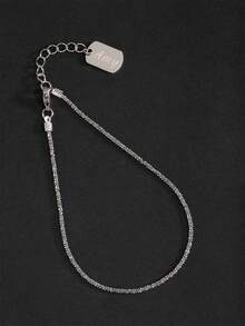 1pc Beach Style Women's Shiny Silver & Gold Stainless Steel Name Pendant Anklet - Silver - View 45