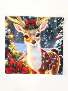 1 vỏ gối vải nỉ Giáng sinh, vỏ gối nơ đỏ hình nai sừng tấm, vỏ gối trang trí (không có lõi gối), đồ trang trí nhà cửa, đồ trang trí Giáng sinh, đồ dùng tiệc tùng, đồ trang trí Giáng sinh, quà tặng Giáng sinh, Giáng sinh - Nhiều màu - Xem 6