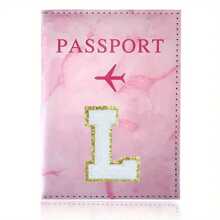 Chic Personalized Passport Holder For Women & Teens - Initial PU Leather Wallet With 26 Letter Patches, Stylish Travel Card Case, Perfect Unique Gift For Her, Enhance Your Jetset Style Travel Essentials School Back To School School Supplies Holiday Holiday Essentials Vacation Accessories Passport Cover - Dusty Pink - View 14
