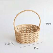 Mother's Day Handmade Flower Basket Rice Rattan Bamboo Bouquet Flower Basket Fruit Basket Flower Art Training Flower Arrangement Materials Outdoor Decor - Small Oval Flower Basket With Rice Rattan Handle - View 4