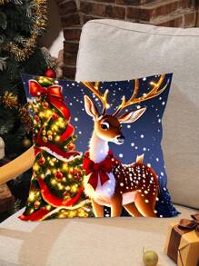 1 件 45*45 厘米新款圣诞装饰枕套亲肤短毛绒法兰绒方形靠垫套，可爱麋鹿系列柔软枕套，适用于圣诞派对居家房间沙发椅汽车装饰圣诞节装饰品，不含枕芯，圣诞节 - 聖誕麋鹿抱枕套 - 查看 13