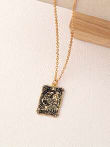 1 pieza Collar colgante geométrico cuadrado con sol y luna de estilo vintage chic y personalizado en negro para mujeres