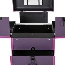 LOYALHEARTDY Rolling Makeup  Case, Lockable Portable Cosmetic Organizer Trolley, Large Make Up Cosmetic Orgainzer - 紫色 - 查看 6