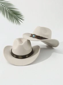 2 szt. Unisex haftowany pasek na głowę bydła wystrój Boho kowboj/kowboj miękki filcowy kapelusz fedora, na zewnątrz, na co dzień, na imprezę, lato, zimę