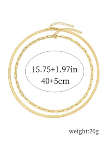 2 pezzi Set Di Collana Con Fermaglio In Acciaio Inossidabile E Lama Di Coltello A Strati, Adatto Per Ragazze E Donne - Dorato - Visualizzare 5